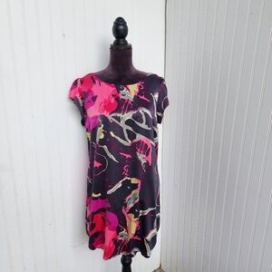 NAFNAF STRETCH Women's Pink SATIN Mini DRESS Zip Back Cap Sleeve Sz L